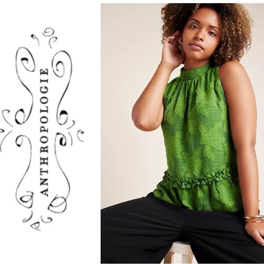 NWOT Anthropologie Maeve Savannah swing blouse in green jacquard floral print